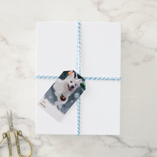 Amerikanska eskimo-Hund jul Presentetikett (Med Snöre)