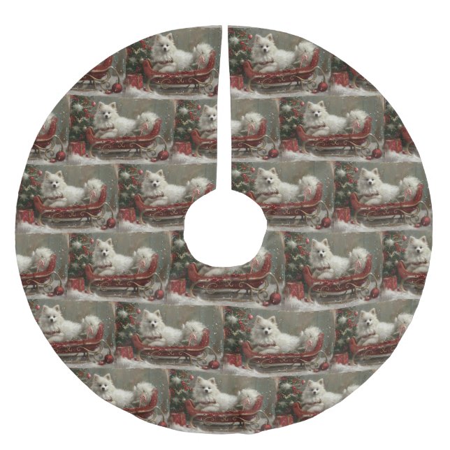 Amerikanska eskimo-Hund julfesten Julgransmatta Borstad Polyester (Framsidan)