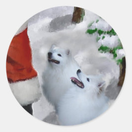 Amerikanska eskimo-Hund julgåvor Runt Klistermärke