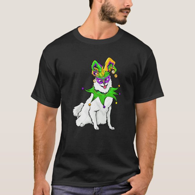 Amerikanska eskimo Hund Mardi Gras Mask Hat Bead F T Shirt (Framsida)