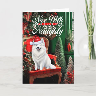 Amerikanska eskimo-Hund Naughty eller Nice Helgkort