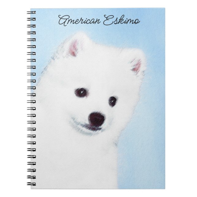 Amerikanska eskimo-Hund - Original Hund Art Anteckningsbok (Framsidan)