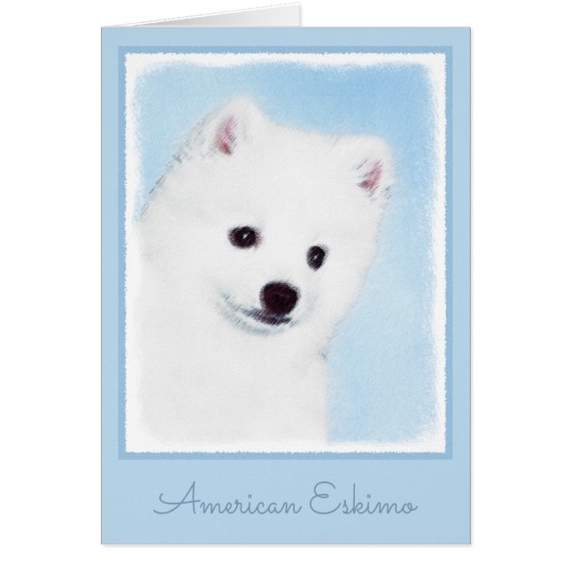 Amerikanska eskimo-Hund - Original Hund Art Hälsningskort (Framsidan)