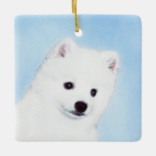 Amerikanska eskimo-Hund - Original Hund Art Julgransprydnad Keramik