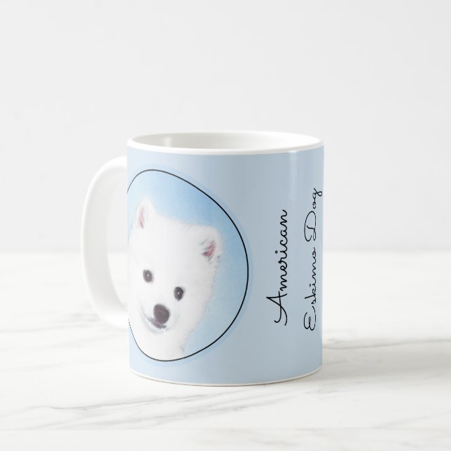 Amerikanska eskimo-Hund - Original Hund Art Kaffemugg (Framsida vänster)