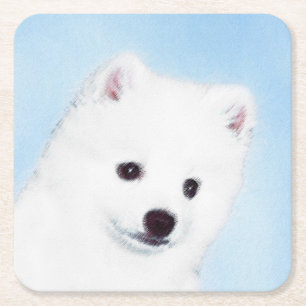 Amerikanska eskimo-Hund - Original Hund Art Underlägg Papper Kvadrat