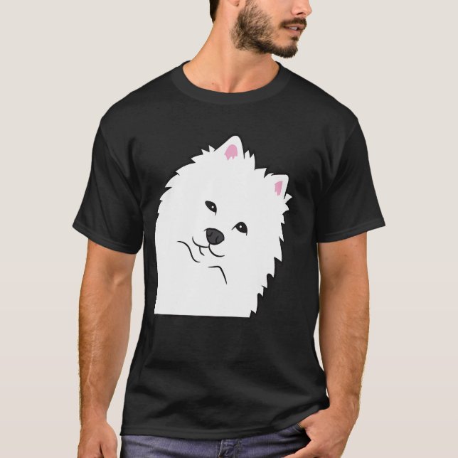 Amerikanska eskimo Hund Peeking från Side Cute Ame T Shirt (Framsida)
