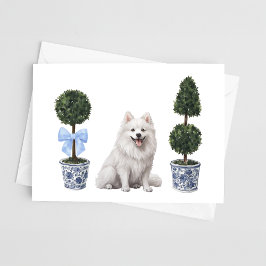 Amerikanska eskimo Hund Puppy Topiary Watercolor Kort