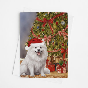 Amerikanska eskimo Hund Watercolor Julgran Kort