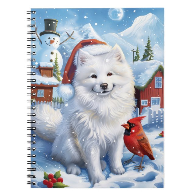 Amerikanska eskimo Hund Winter Wonderland jul Anteckningsbok (Framsidan)
