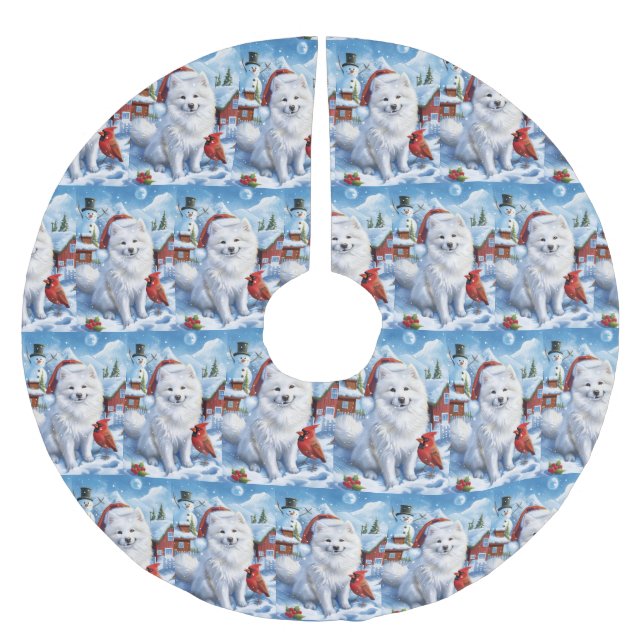 Amerikanska eskimo Hund Winter Wonderland jul Julgransmatta Borstad Polyester (Framsidan)