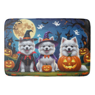 Amerikanska Eskimo Hundar Pumpa Halloween Rolig Badrumsmatta