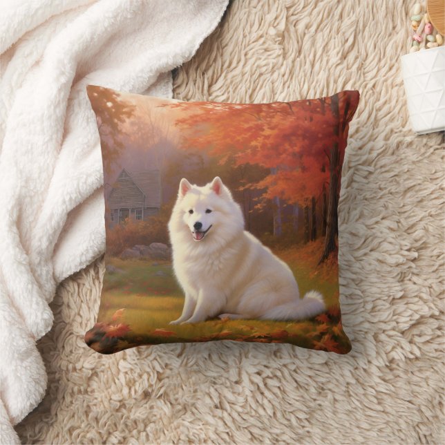 Amerikanska eskimo i Höst löv Fall Inspired Kudde (Filt)