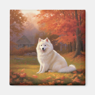 Amerikanska eskimo i Höst löv Fall Inspired Magnet