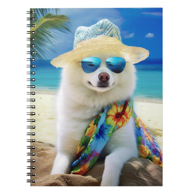 Amerikanska eskimo på Beach, sommargåva till hund  Anteckningsbok (Framsidan)