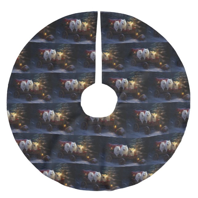 Amerikanska eskimo Snowy Sleigh-juldekretet Julgransmatta Borstad Polyester (Framsidan)