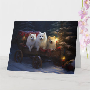 Amerikanska eskimo Snowy Sleigh-juldekretet Kort