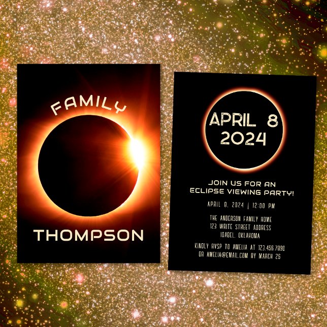 Amerikanska familjen Total Solar Eclipse April 8 2 Inbjudningar (Front / Back)
