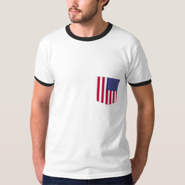 Amerikanska färg fickfickans mönster-fickans utfor t-shirt (Framsida)
