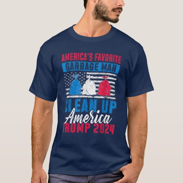 Amerikanska favoriten Sopor Man städar upp Amerika T Shirt (Framsida)