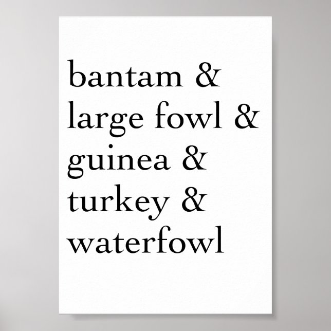 Amerikanska fjäderfäutställningsklasser poster (Framsidan)