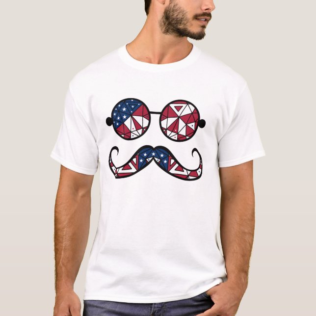 Amerikanska flagg glasögon och mustasch t shirt (Framsida)