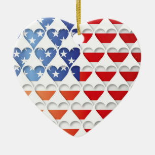 Amerikanska flagg kärlek hjärtan julgransprydnad keramik