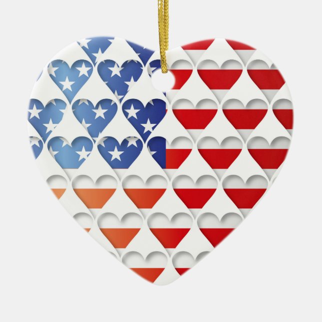 Amerikanska flagg kärlek hjärtan julgransprydnad keramik (Framsidan)