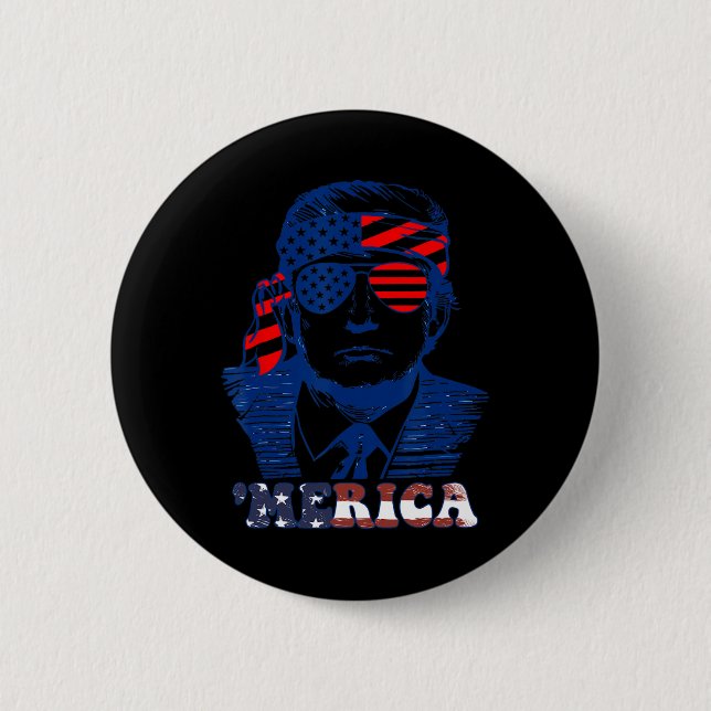 Amerikanska Flagga, 4:e juli, Lycklig Knapp (Framsida)