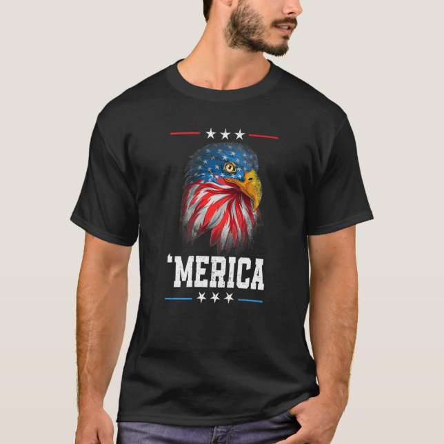 Amerikanska Flagga 4:e juli "Merica Örn USA M T Shirt (Framsida)