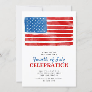 Amerikanska Flagga 4 juli Party Watercolor Inbjudningar