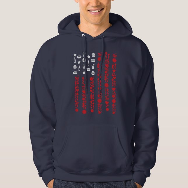 Amerikanska flagga 4th july picnic-fyrverkerivita hoodie (Framsida)