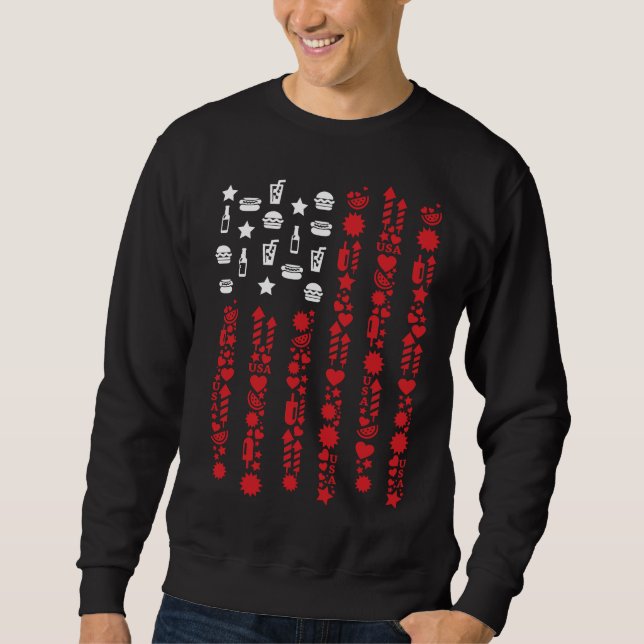 Amerikanska flagga 4th july picnic-fyrverkerivita lång ärmad tröja (Framsida)