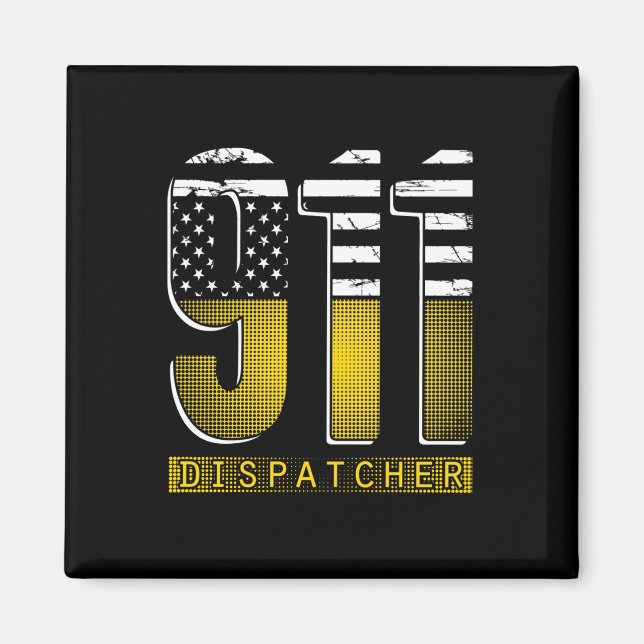 Amerikanska Flagga 911 Dispatcher Guld USA Magnet (Framsidan)