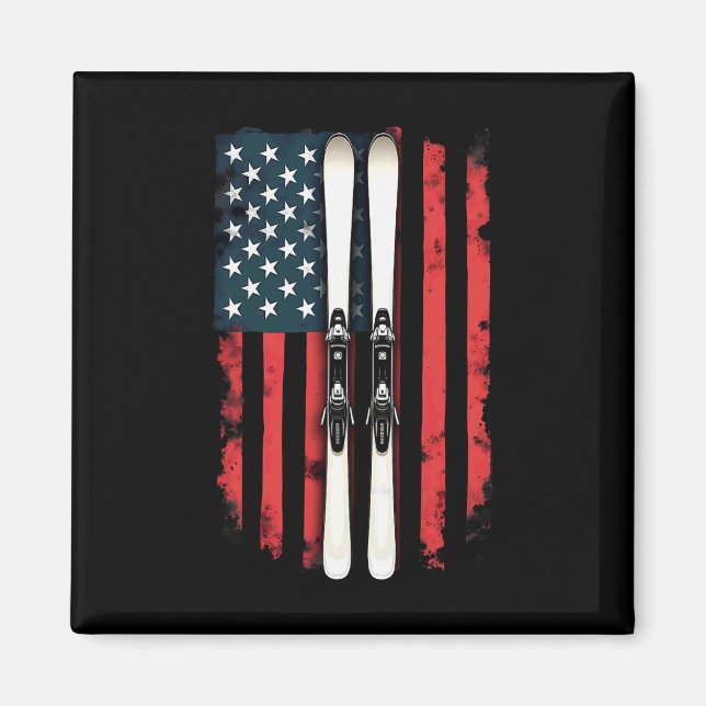Amerikanska Flagga Alpine Skier 1 Magnet (Framsidan)