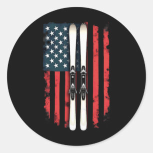 Amerikanska Flagga Alpine Skier 1 Runt Klistermärke