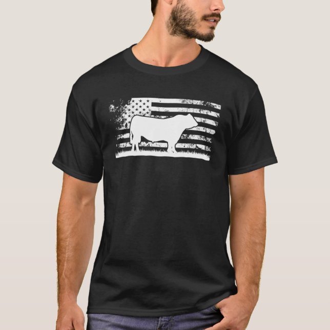 Amerikanska Flagga - Amerika Cow Black Angus Ranch T Shirt (Framsida)