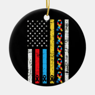 Amerikanska Flagga Autism Parti Autistic Child Julgransprydnad Keramik