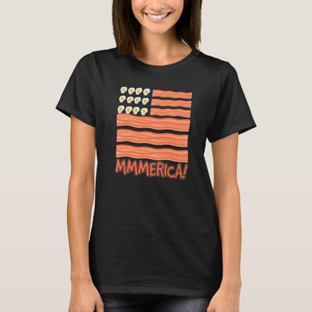 Amerikanska Flagga av Bacon och Eggs T Shirt (Framsida)