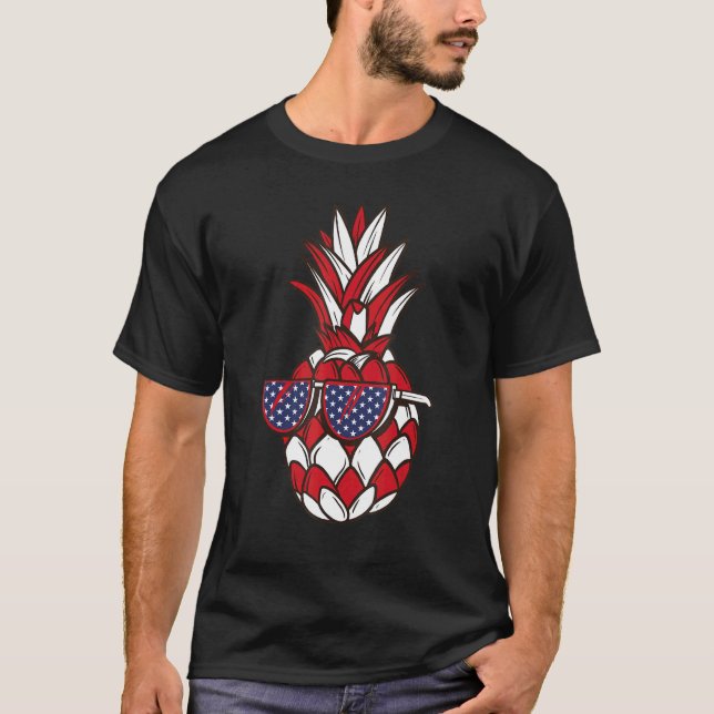 Amerikanska Flagga av hawaiiska ananas T Shirt (Framsida)