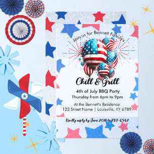 Amerikanska Flagga Balloon & Stars 4 juli Party Inbjudningar