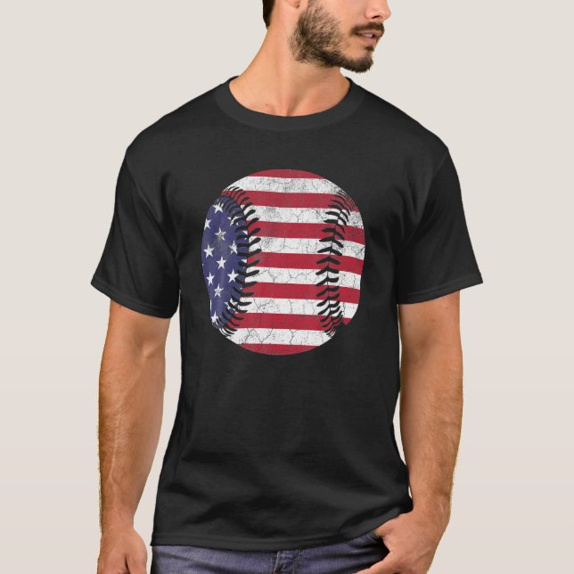 Amerikanska Flagga Baseball Boll den 4 juli, USA f T Shirt (Framsida)