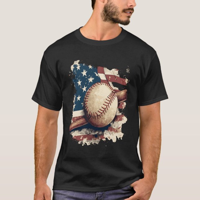 Amerikanska Flagga Baseball for Fars dag T Shirt (Framsida)