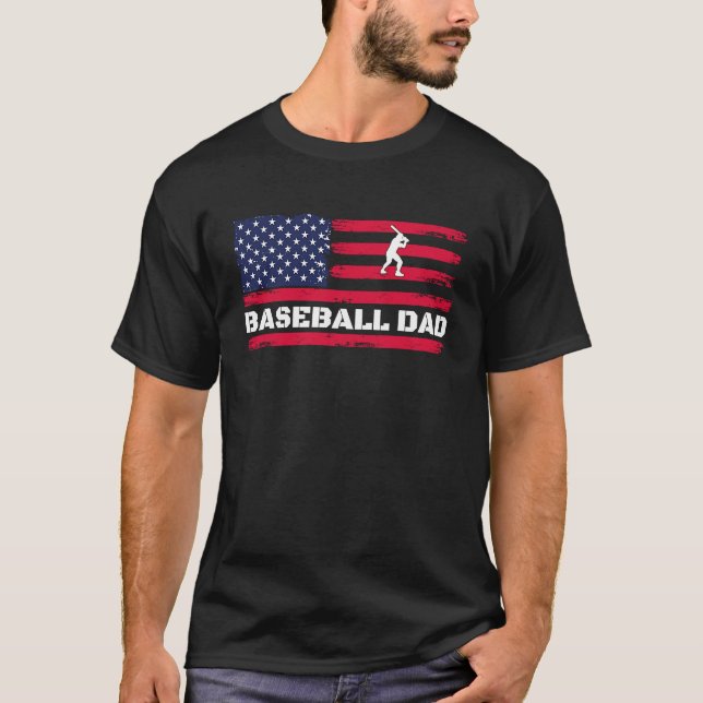 Amerikanska Flagga Baseball Pappa Fars dag T Shirt (Framsida)