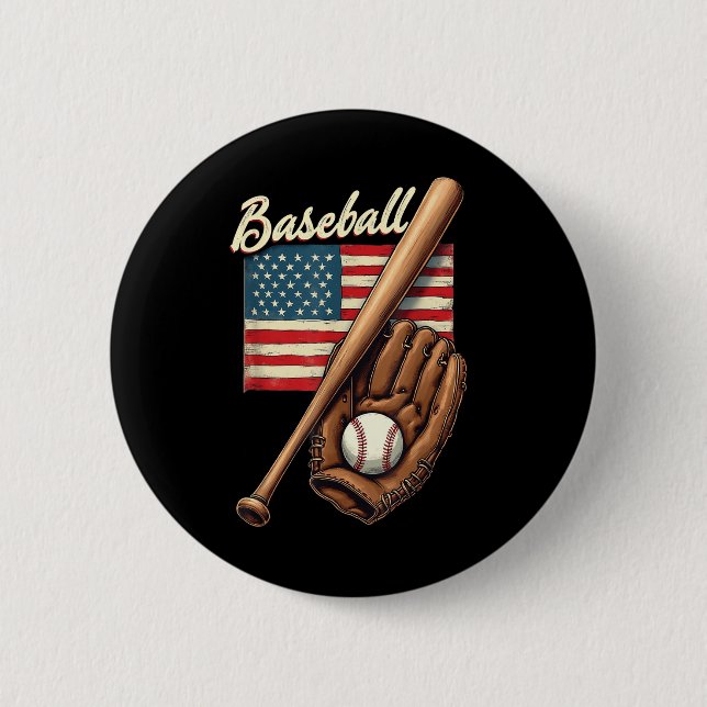 Amerikanska Flagga Baseball Player Fladdermus Fläk Knapp (Framsida)