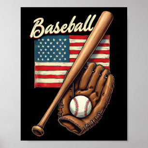 Amerikanska Flagga Baseball Player Fladdermus Fläk Poster