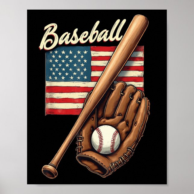 Amerikanska Flagga Baseball Player Fladdermus Fläk Poster (Framsidan)