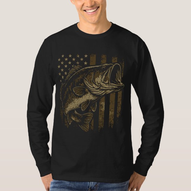 Amerikanska Flagga Bass - Fiskepatriot T Shirt (Framsida)