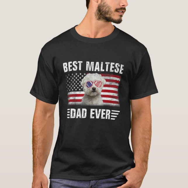 Amerikanska Flagga bästa maltesiska Pappa någonsin T Shirt (Framsida)