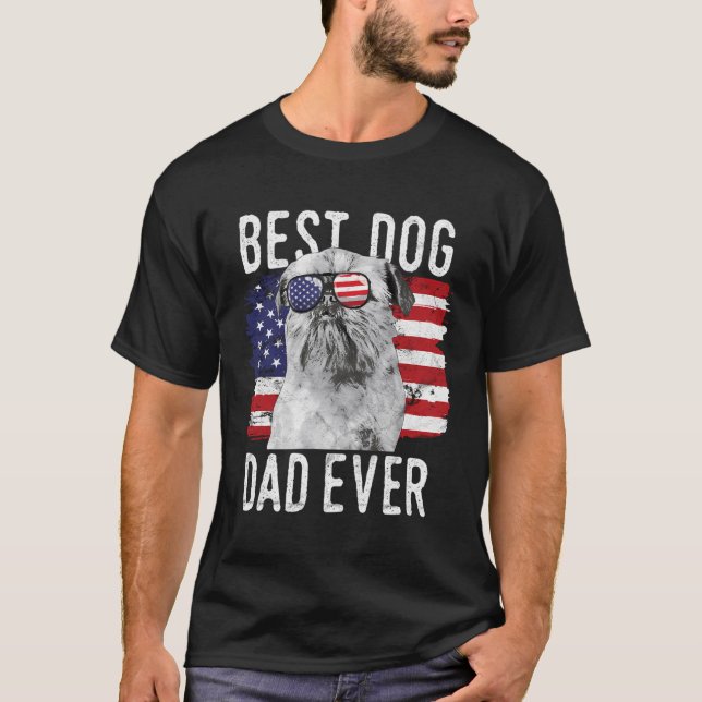 Amerikanska Flagga Best Hund Pappa Alltid Bryssel  T Shirt (Framsida)